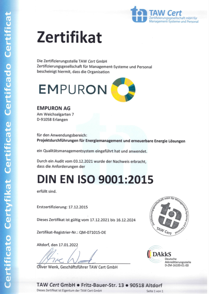 DIN EN ISO 9001 Zertifikat