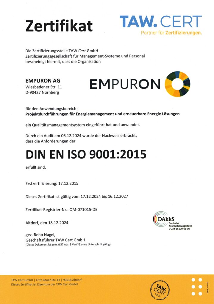 DIN EN ISO 9001 Zertifikat