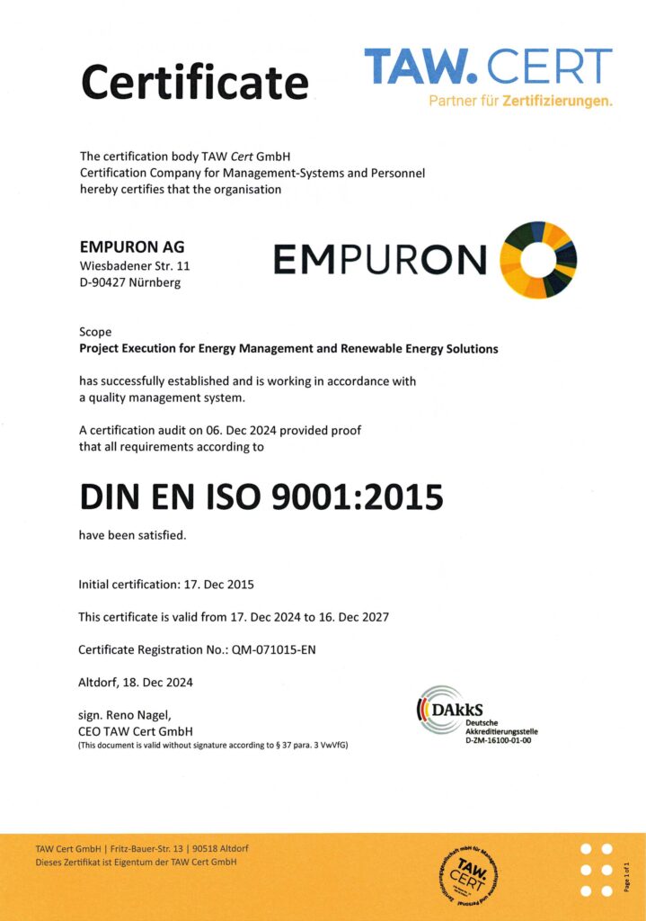 DIN EN ISO 9001 Zertifikat
